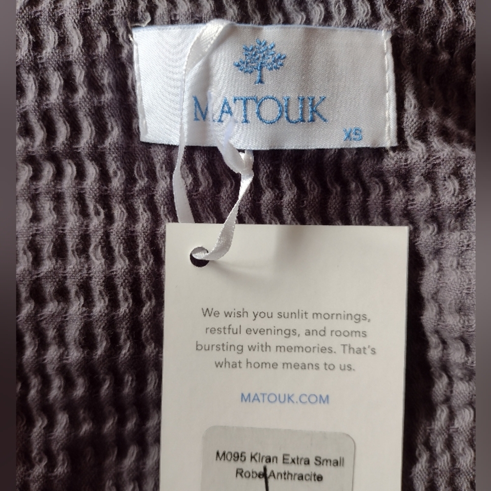 Matouk Kiran Bath Robe Gray Cotton Bamboo Blend Waffle Weave Unisex - Picture 3 of 9